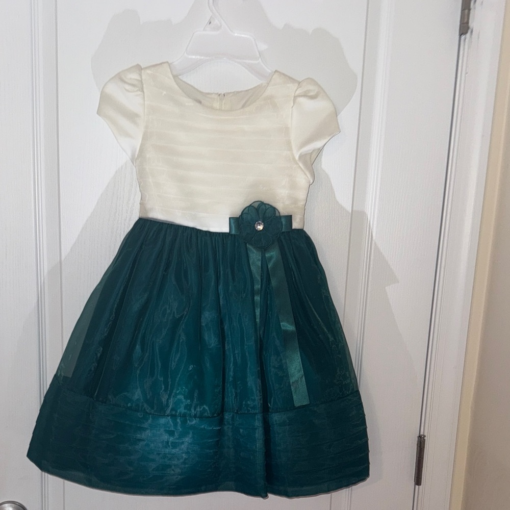 Elegant Cream and Green Kids Dress